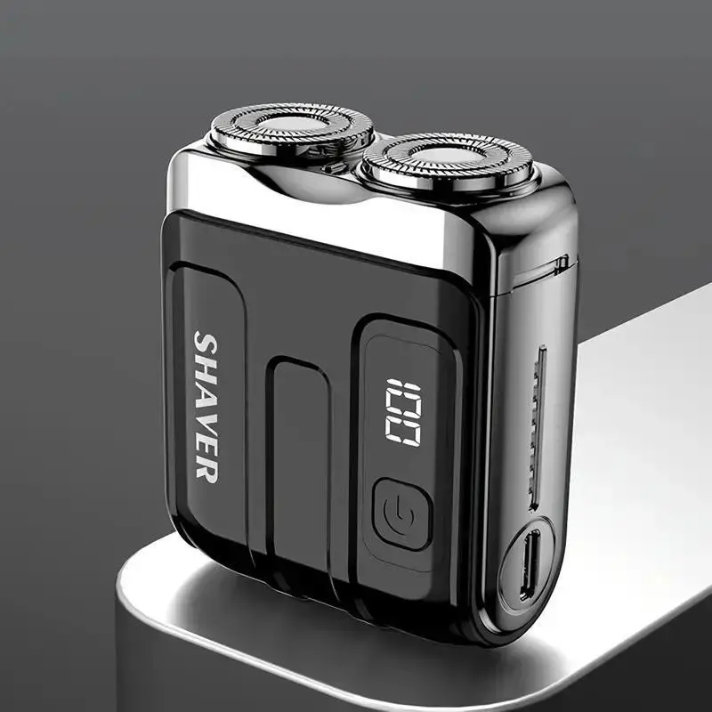 Travel Electric Shaver For Men Double Floating Magnetic Blade Head Portable Beard Knife Rechargeable Mini Rotary Electric Razor Cordless Rotary Shaver Compact Face Shaver