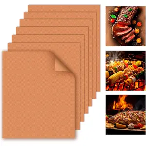 Grill Mats for Outdoor Grill, Copper 7 count Grill Mat,  Non-Stick PFOA Free 15.75 x 13", Heavy Duty,  and Easy to Clean - Gas Charcoal & Electric BBQ