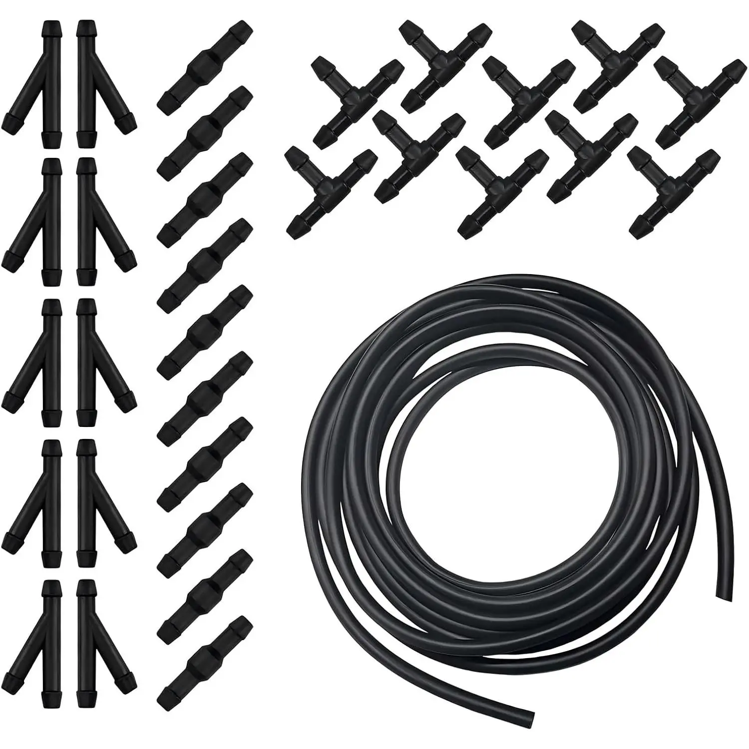 30 count  Windshield Washer Hose Kit, 13 Ft Hose Flexible Hose with 30 T/Y/I Type Connectors, Pump and Nozzle Leak-proof Connection Assembly,  Cleaning Accessory for  (Black)