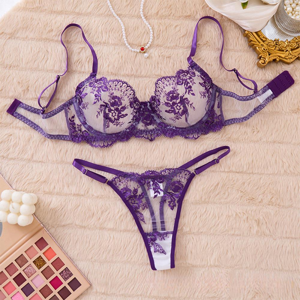 Polyester fiber mesh comfortable underwear set for women, simple and elegant, push-up adjustable bra set