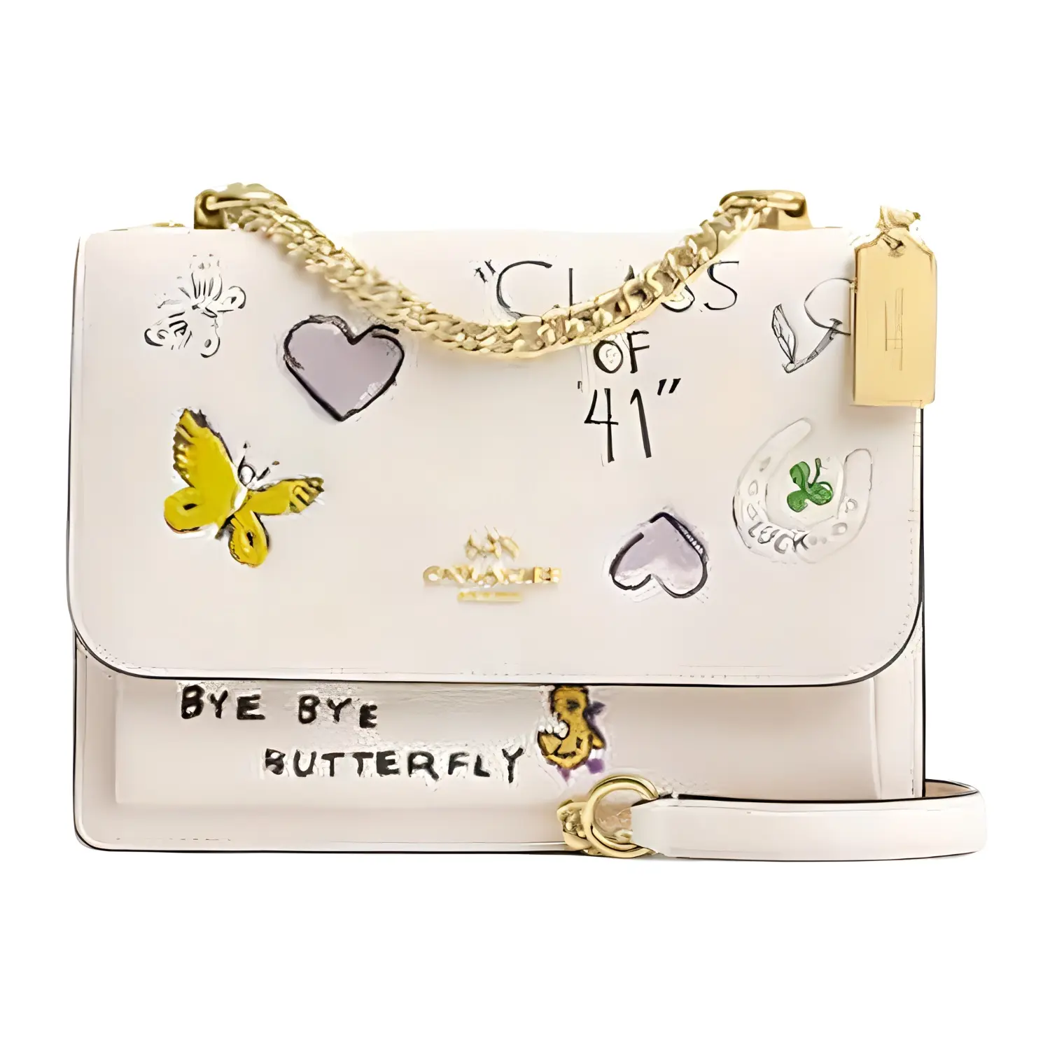 COACH Klare 21 Sketch Print Chain-Strap Crossbody Bag for Women, Small Size, Chalk White Leather
