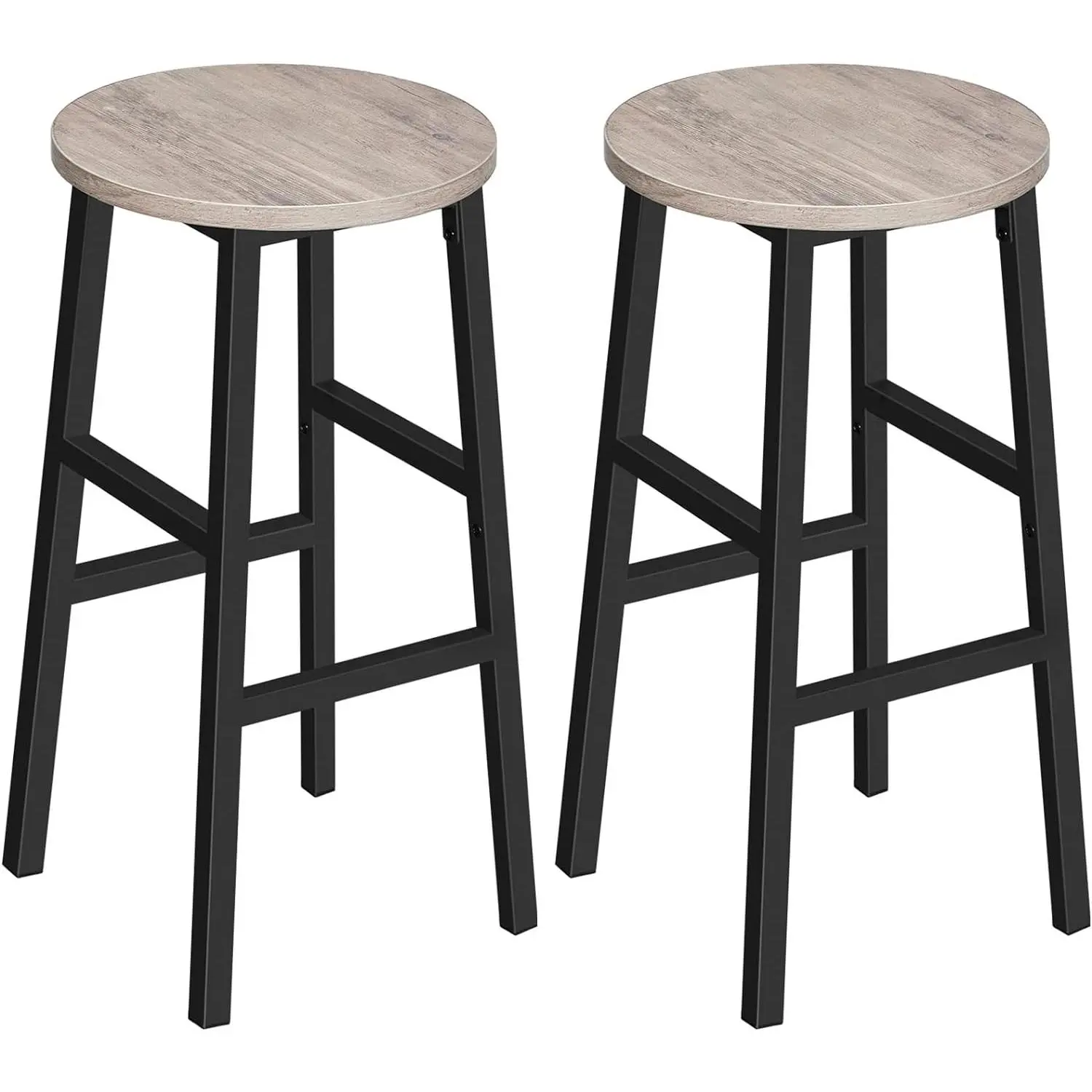 Bar Stools, Set of 2 Round Bar Chairs with Footrest, 24.4 Inch Kitchen Breakfast Bar Chairs, Industrial Bar Stools, Easy Assembly, for Dining Room, Kitchen, Greige BAHG0201Z