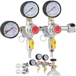 VEVOR Double Gauge Regulator, CO2 Regulator Gauge with 0 - 60PSI, Heavy Duty CO2 Gauge Gas System, Draft Beer Regulator with Check Valve, Adjustable Pressure Regulator for Draft Beer Homebrew, CGA320