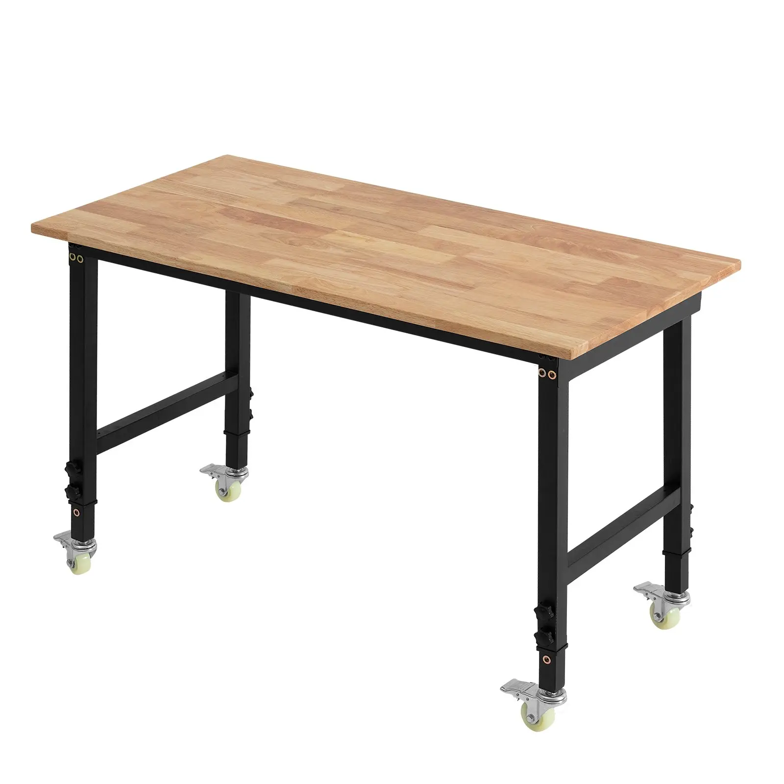 【DealsForYouDays】VEVOR Adjustable Workbench on Wheels, 1500 lbs Capacity, 48x 24 Inch Oak Wood Top Workbench with 28.5-42.3 Inch Height Adjustment, Heavy-Duty Hardwood Worktable for Garage, Workshop, Home, Office