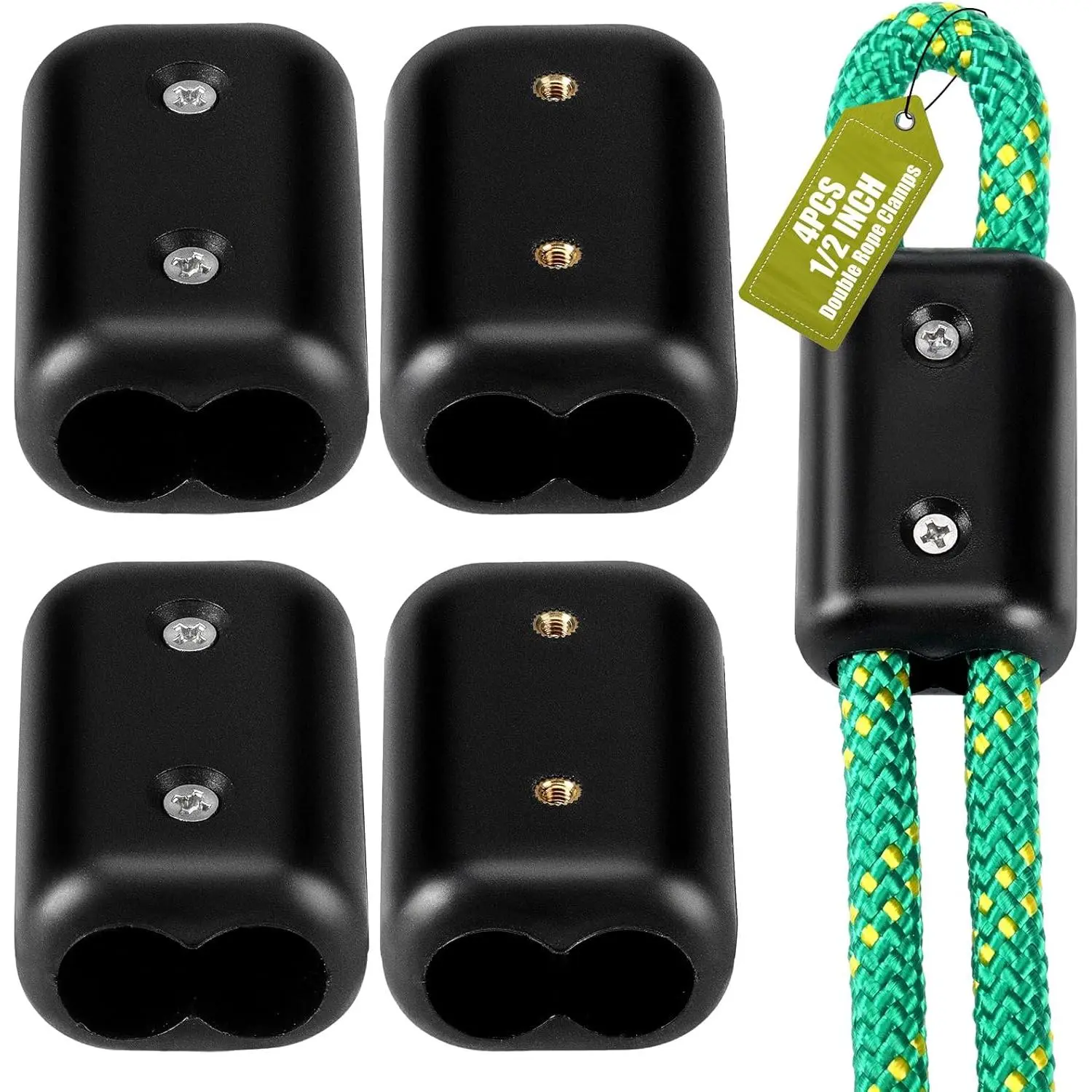 4 count Double Rope Clamps 1/2 Inch  Rope Clamp Plastic Cord Connector Loop Fasteners for 9-10mm Double Nylon Braided Cord  Leash