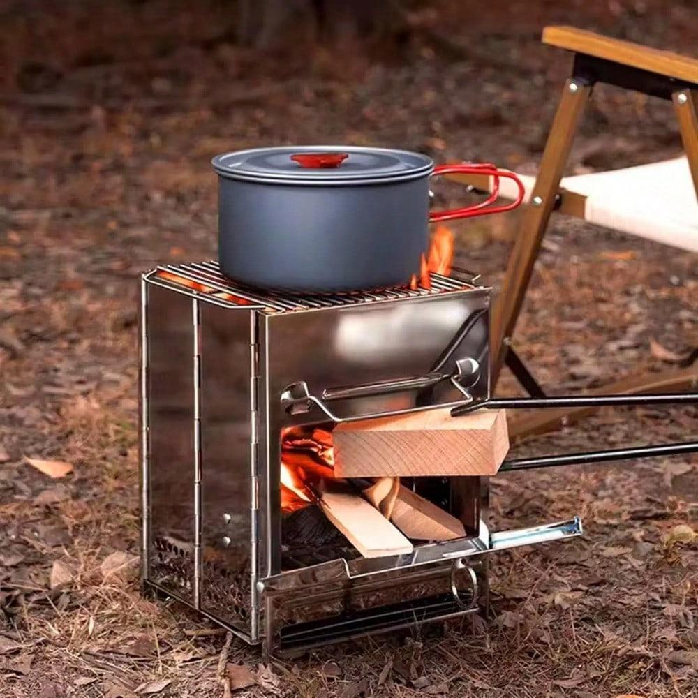 Outdoor Folding Wood Stove, Mini Stainless Steel Oven, BBQ Camping Picnic Folding Charcoal Stove, Outdoor Heating Barbecue Grill