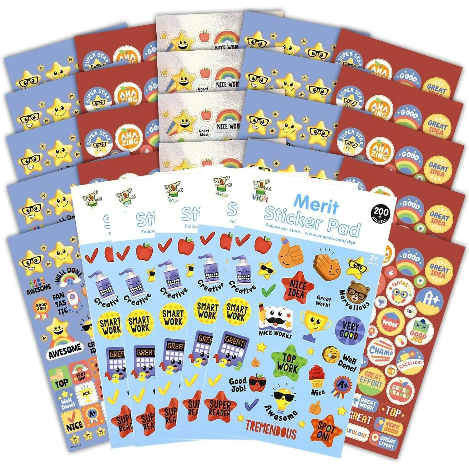 1000+  Rewards Stickers for Students & Teachers - Cute  Motivational & Potty  Stickers, Blue Cover