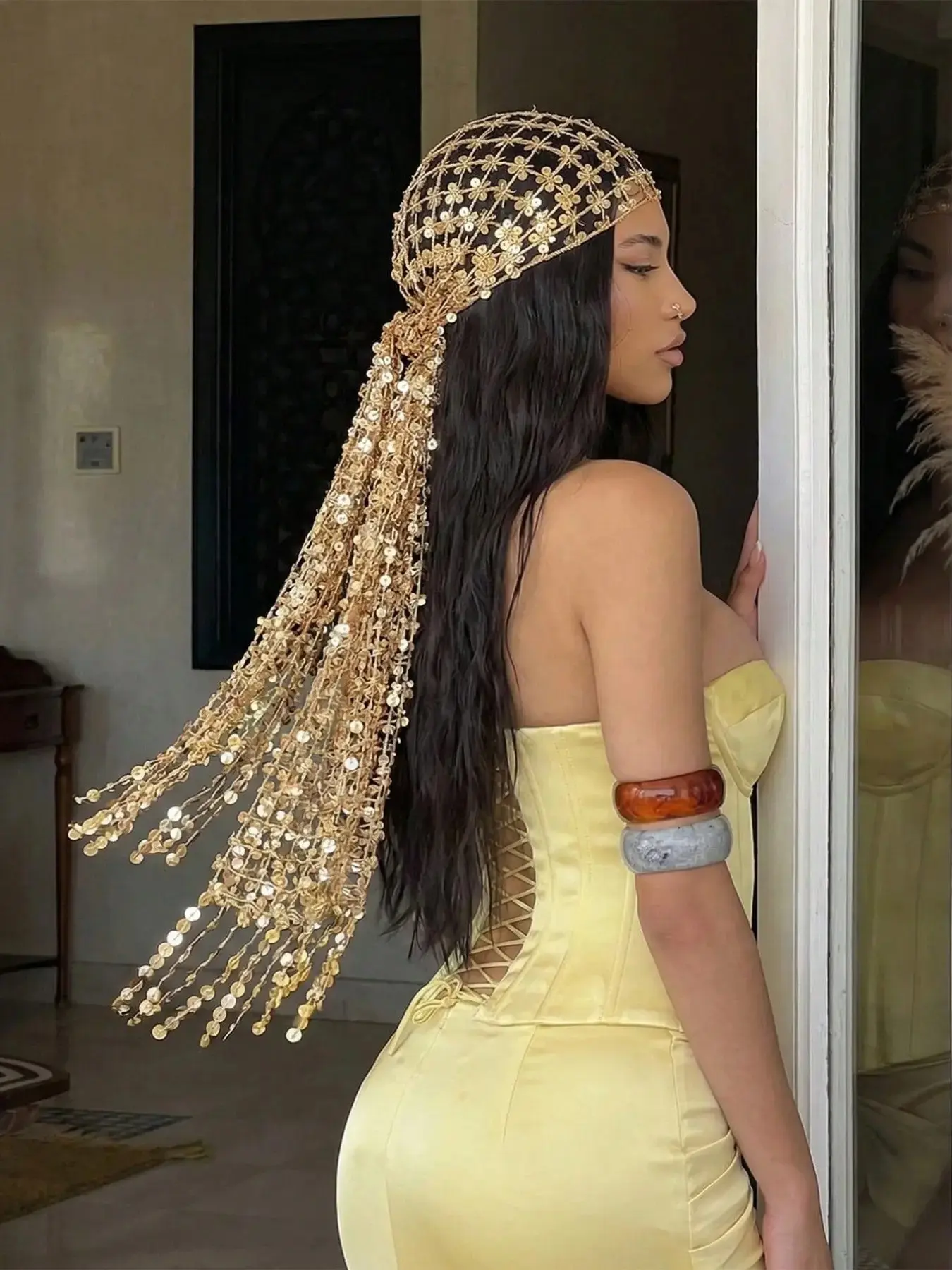 Women's Shiny Sequin Embroidered Headpiece, Breathable and Radiant, Versatile Fashion Headscarf, Sun Protection Headcap for All Seasons