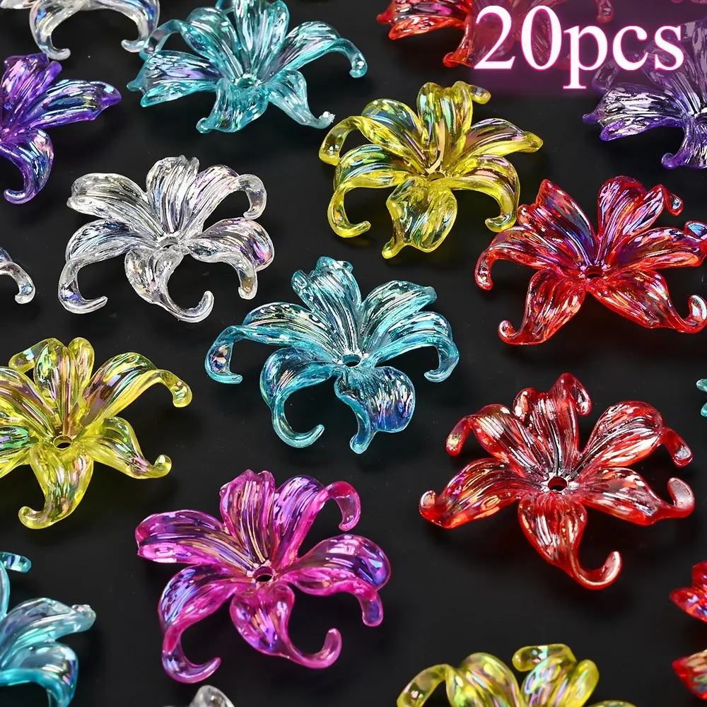 20Pcs Shiny Plated Iris Flower Beads, DIY Craft Decoration Beads for Beadable Pens, Jewelry Making, Hair Accessories, Keychains, Unique Floral Charm Supplies, Decorative Beads
