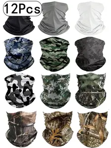 12 Pcs Summer Thin Camouflage Magic Headscarf Face Mask Neck Gaiters, Seamless Unisex Face Covers for Outdoor Sun Protection Running & Cycling