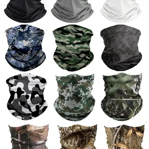 12 Pcs Summer Thin Camouflage Magic Headscarf Neck Gaiters, Seamless Unisex Face Covers for Outdoor Sun Protection Running & Cycling, Face Coverings