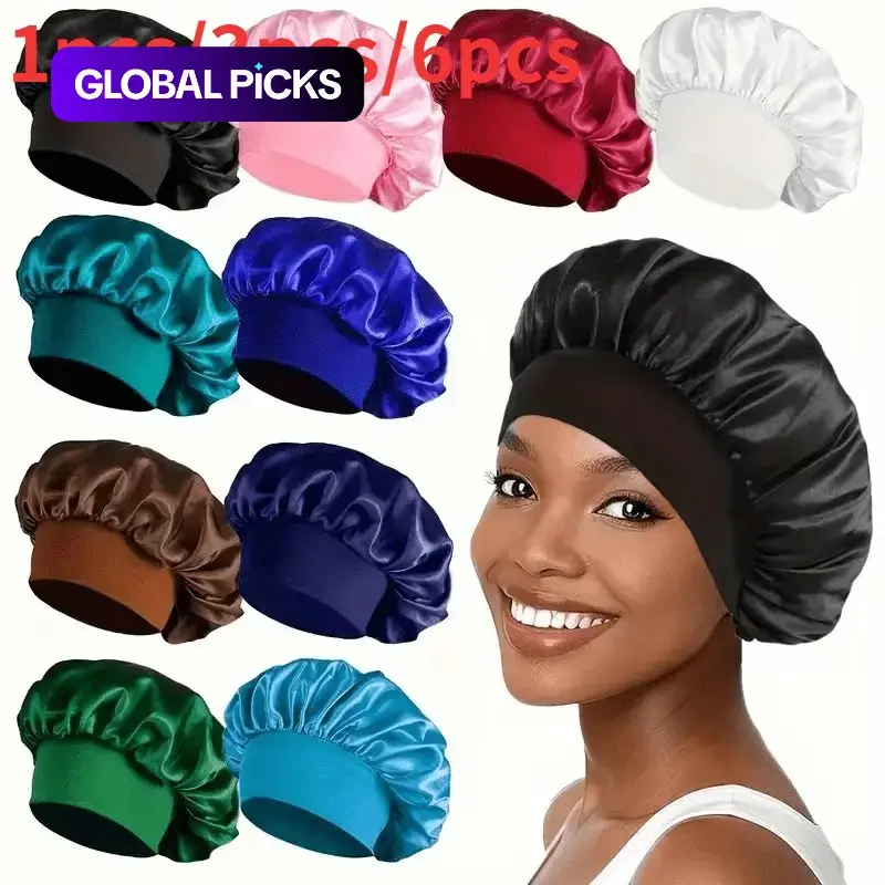 Luxury Satin Sleep Cap Set, High Elasticity Wide Band Headband, Hair Protection Hat for Women & Men, Comfortable Home Use, Hair Care Cap, Satin Hair Bonnet, Sleeping Bonnet, Sleep Bonnets #GLOBAL PICKS