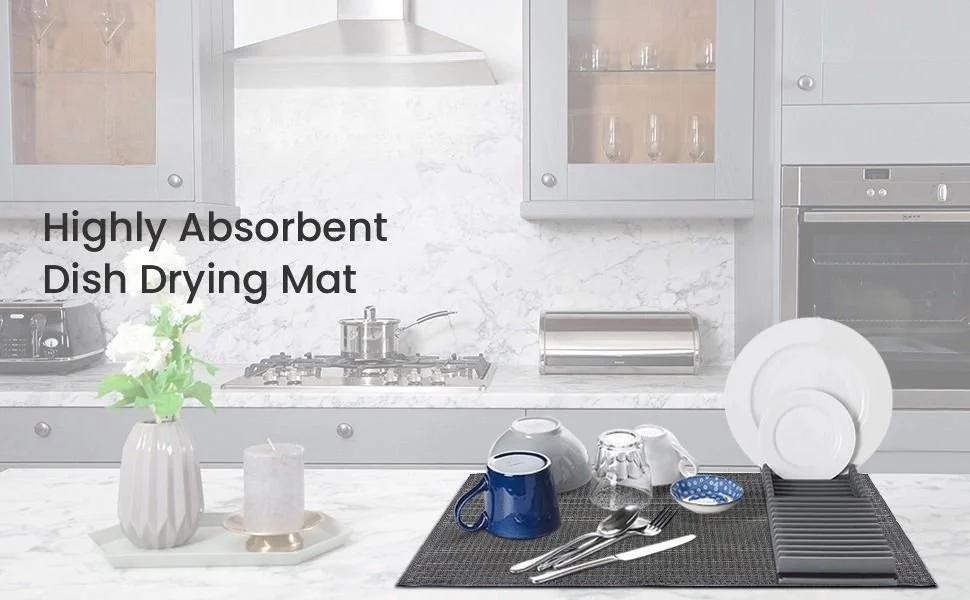 2-Packs 20" x 15" Microfiber Dish Drying Mat for Kitchen Counter-top, Dry Pad for Dishes, Flatware, Dinnerware, Glassware, Drinkware, Serveware, Plate, Tabletop Accessories, Machine Wash, Gray Coasters Tableware