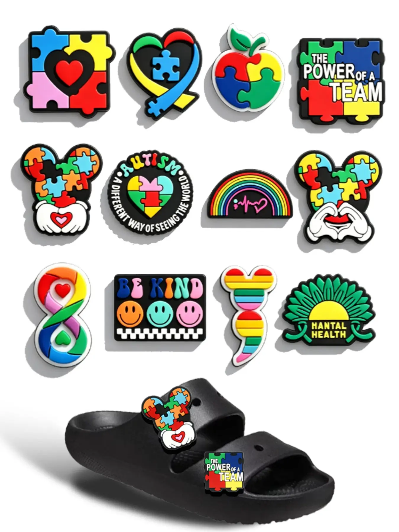 Autism Awareness Shoe Set, Comfortable and Durable Design, Ideal Gift for Fashionistas, Perfect for Daily Wear, Crocs Accessories, Shoe Charms, Shoe Decoration, Decorative Shoe Accessories
