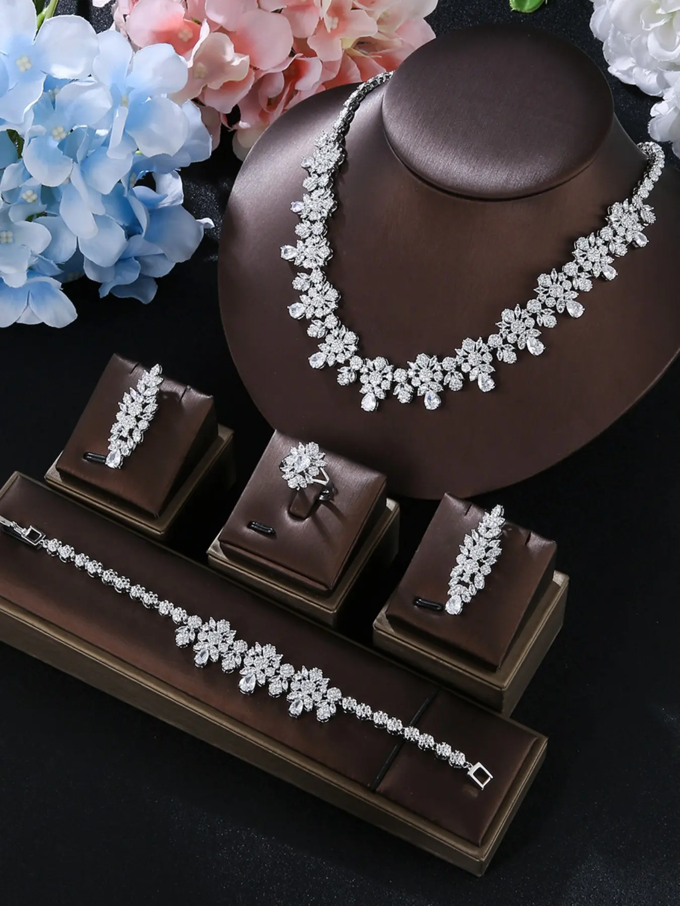 Bridal Necklace Earrings Ring Set, Elegant Jewelry Set, 3a Zircon Wedding Jewelry, European Style Bridal Party Accessories, Evening Gown Decorations
