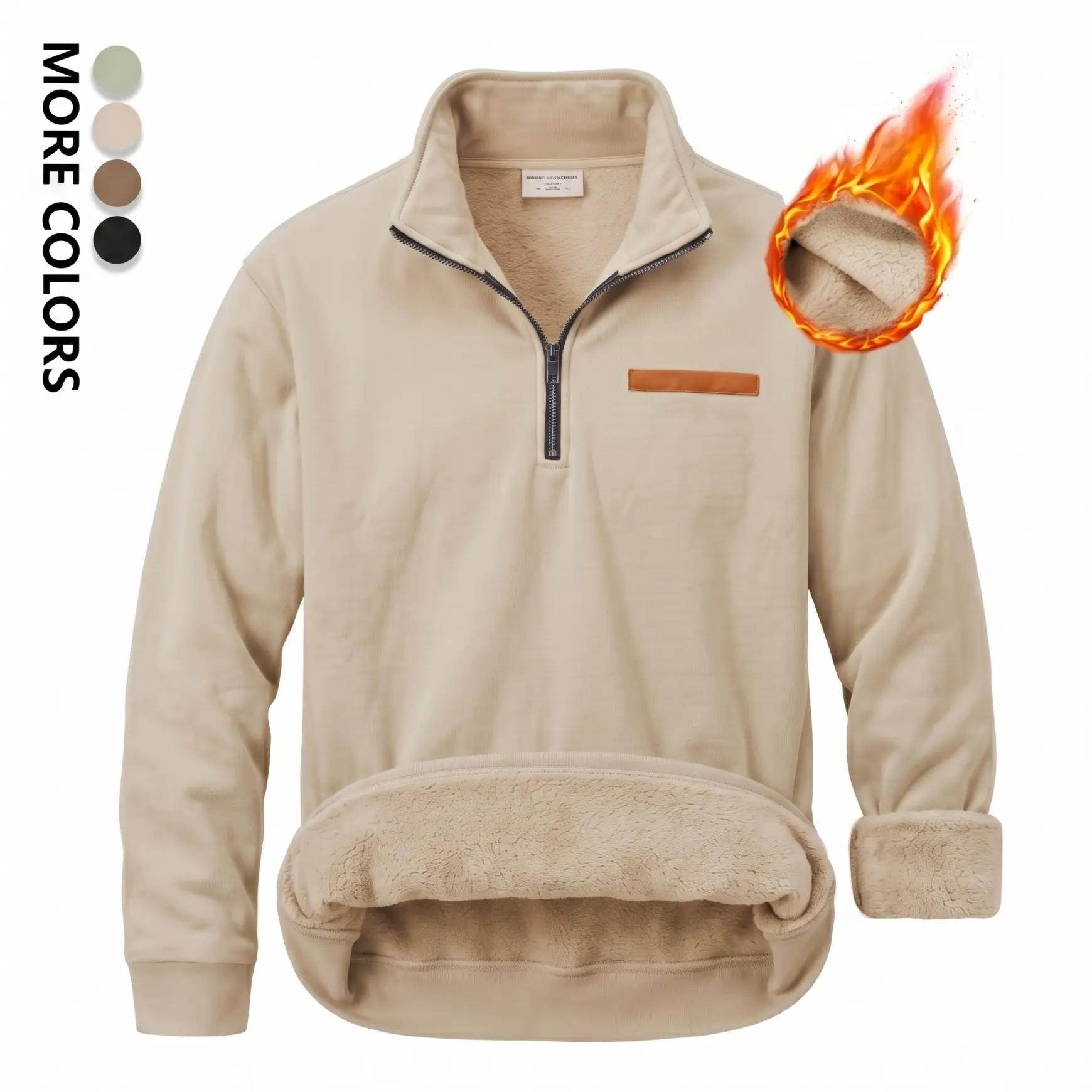 Men's Fleece Lined Quarter Zip Pullover Sweatshirt, Warm Stand Collar Long Sleeve Casual Hoodie Jacket, Soft Sherpa Interior Winter Tops for Daily Wear, Outdoor, Travel and Streetwear