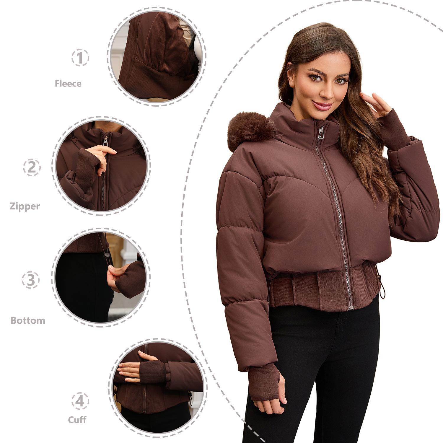 BIGWIG women's long-sleeved autumn and winter short down jacket, with hood for going out, basic parka, jacket, hooded jacket, girls zipper jacket, 2025 fashion new style, long-sleeved puffy jacket, stand-up collar zipper, quilted filling