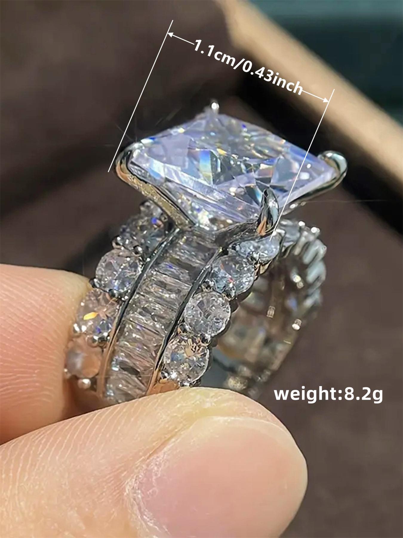 S925 Sterling Silver Artificial Zircon Emerald Cut Solitaire Ring, Wedding Engagement Ring, Fashion Accessories for Women, Trendy All-match & Exquisite Jewelry for Birthday Gift, Statement Ring