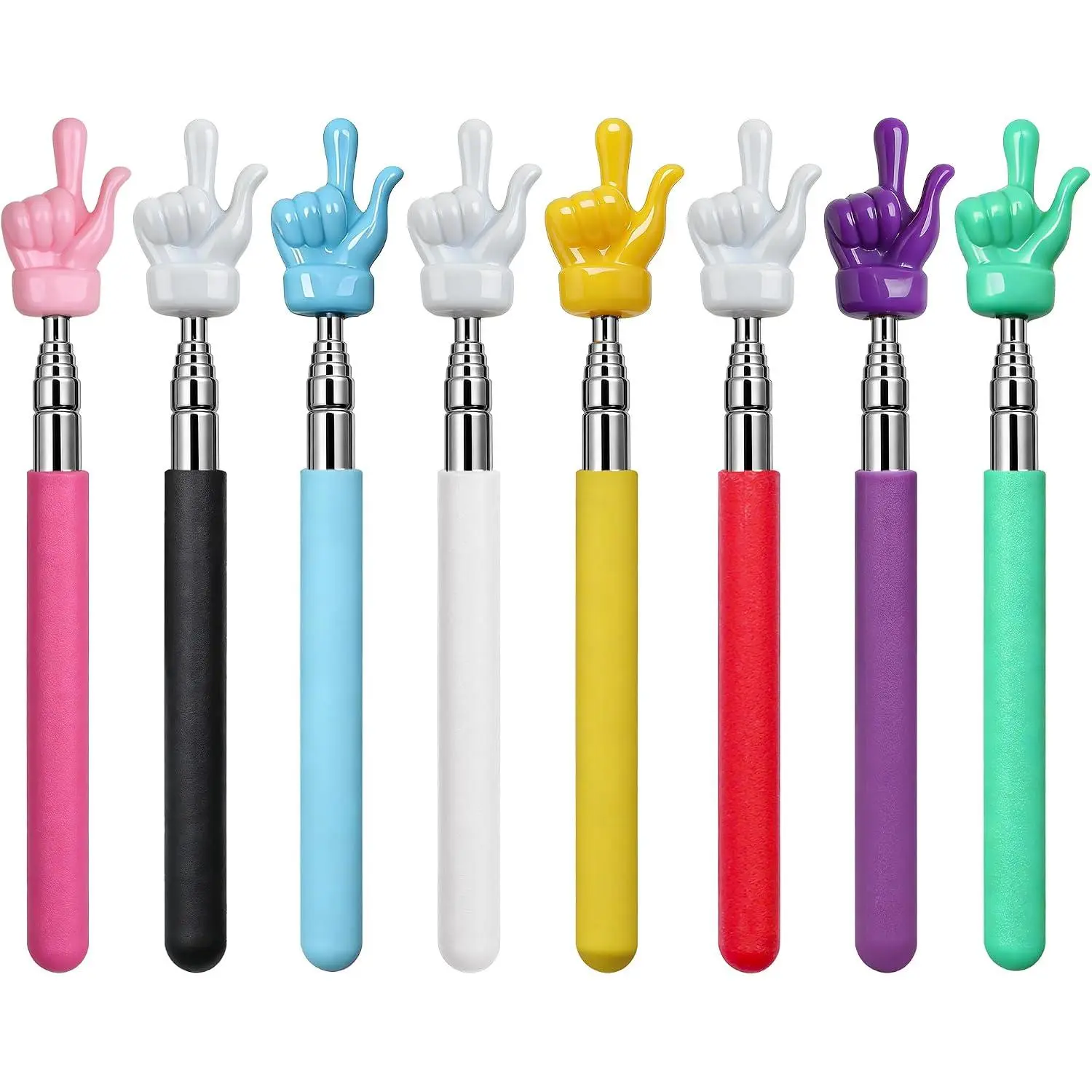 8 count Telescopic Teachers Pointer, Mini Pointer Finger Stick for Classroom, Retractable Hand Pointer for School Presentations(8 Colors)