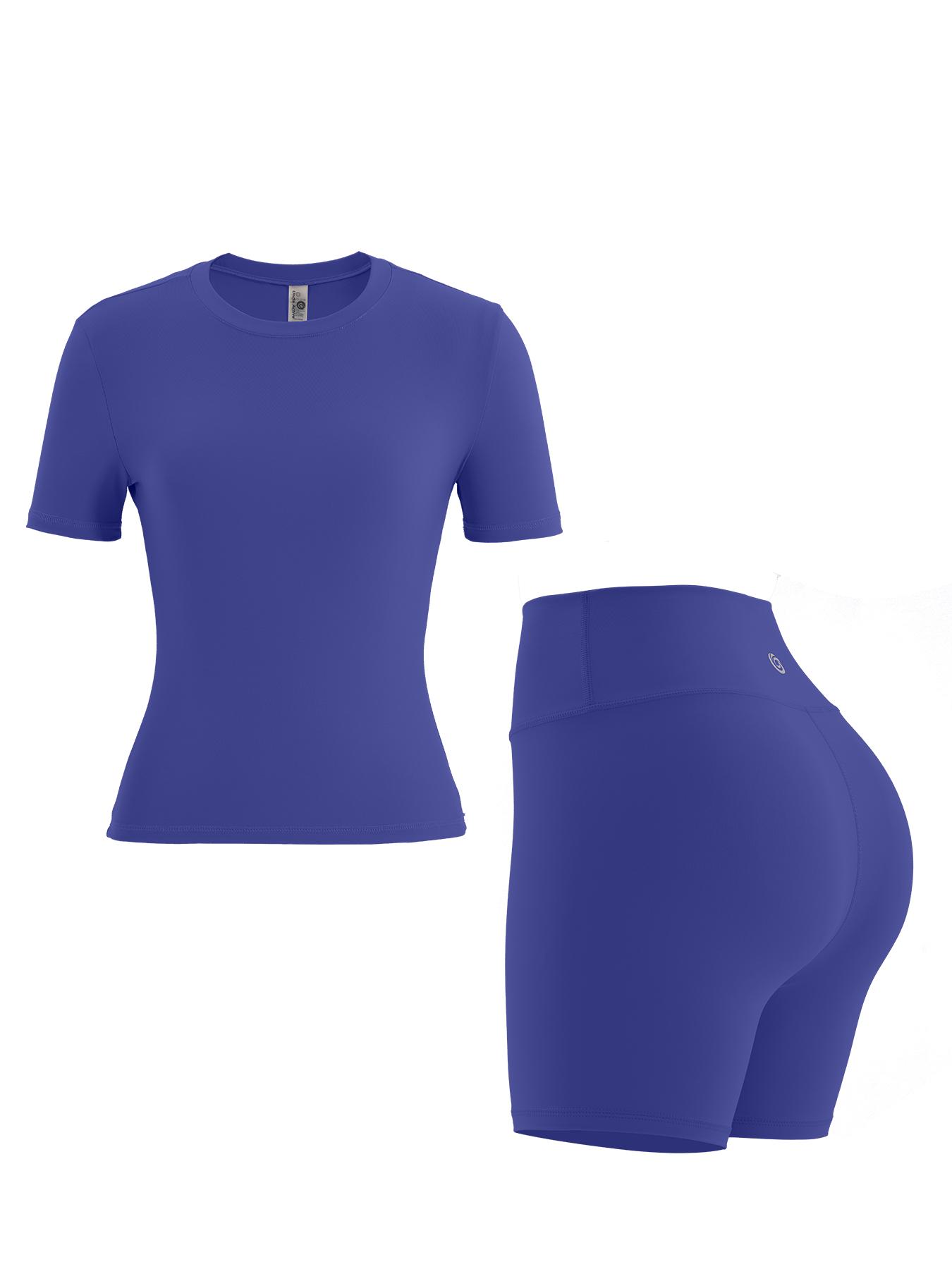 Women's Solid Round Neck Tee & High Waist Shorts Tracksuit Set, Sporty Casual Short Sleeve T-shirt & Skinny Shorts Set Yoga Clothes Set for Yoga Gym Workout Running, Ladies Summer Tracksuits Women's Solid Round Neck Tee & High Waist Shorts Tracksuit Set, Sporty Casual Short Sleeve T-shirt & Skinny Shorts Set Yoga Clothes Set for Yoga Gym Workout Running, Ladies Summer Tracksuits