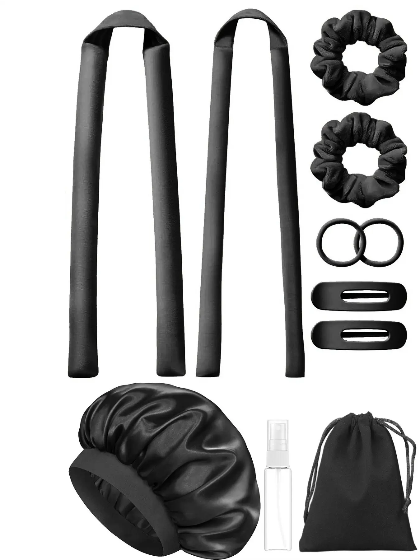 No-Heat Overnight Curler, 11-Piece Curler Set, Includes a Sleep Cap, No-Heat Curling Set with Hair Ties and Clips, Suitable for Long and Medium-Length Hair, Creates Damage-Free Curls and Waves, Complete Set