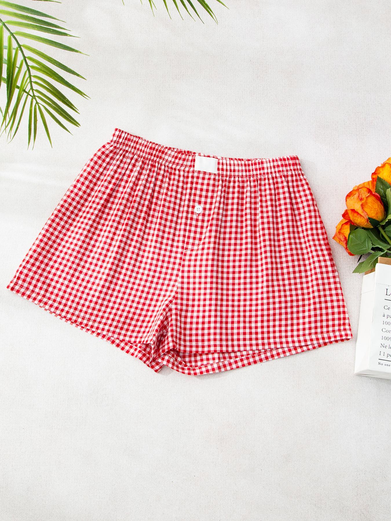 Women's Plaid Print Pajama Shorts, Casual Comfy Breathable Pajama Shorts for Daily Wear, Ladies Sleepwear Loungewear for Summer