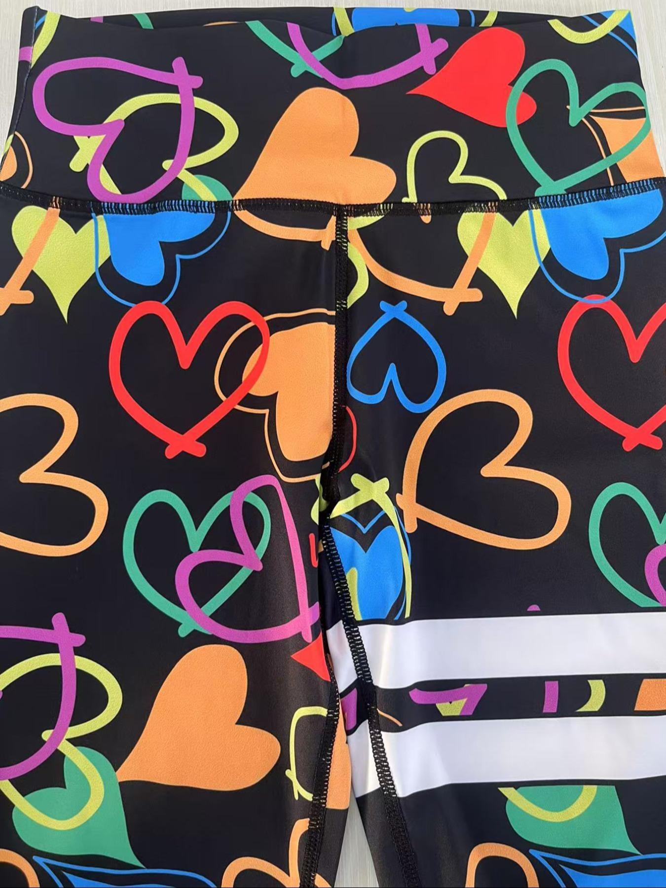 Women's All Over Heart Print High Waist Scrunch Workout Leggings, Casual Comfy Breathable Skinny Pants for Yoga Gym Workout Running, Ladies Bottoms for All Seasons