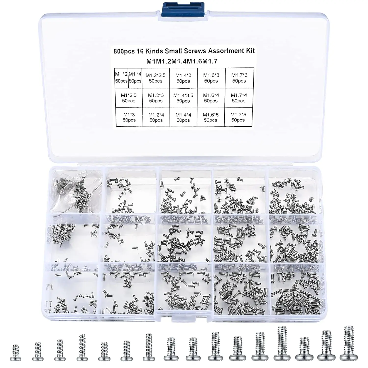 800 count  Screws for Electronics,  Small Pan  Machine Screws  Kit for Eyeglasses, Watches, Clocks, Mobile Phone, M1/M1.2/M1.4/M1.6/M1.7 (800)