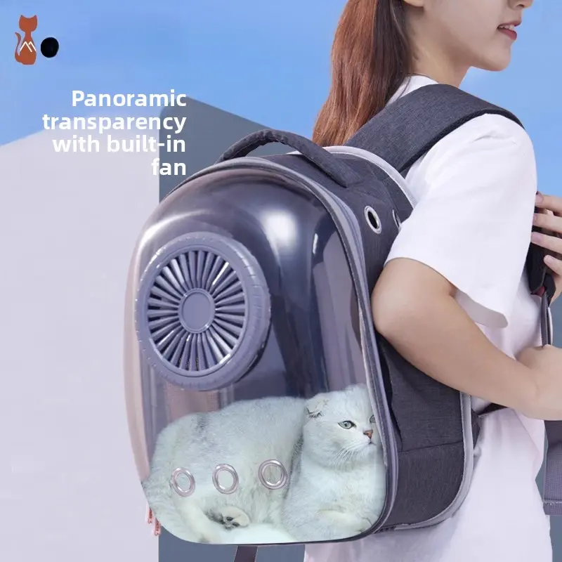 Transparent PC Pet Carrier Bag for Cats In Stock, Space Capsule Pet Backpack with Built-in Fan, Breathable Handheld Design for Summer