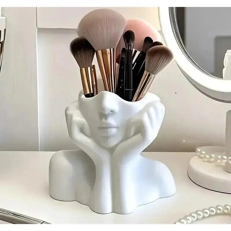 Modern Face-Shaped Beauty Supplies Organizer With Compartments, Compact Plastic Multifunctional Cosmetic Rack, Tabletop Desk Decor