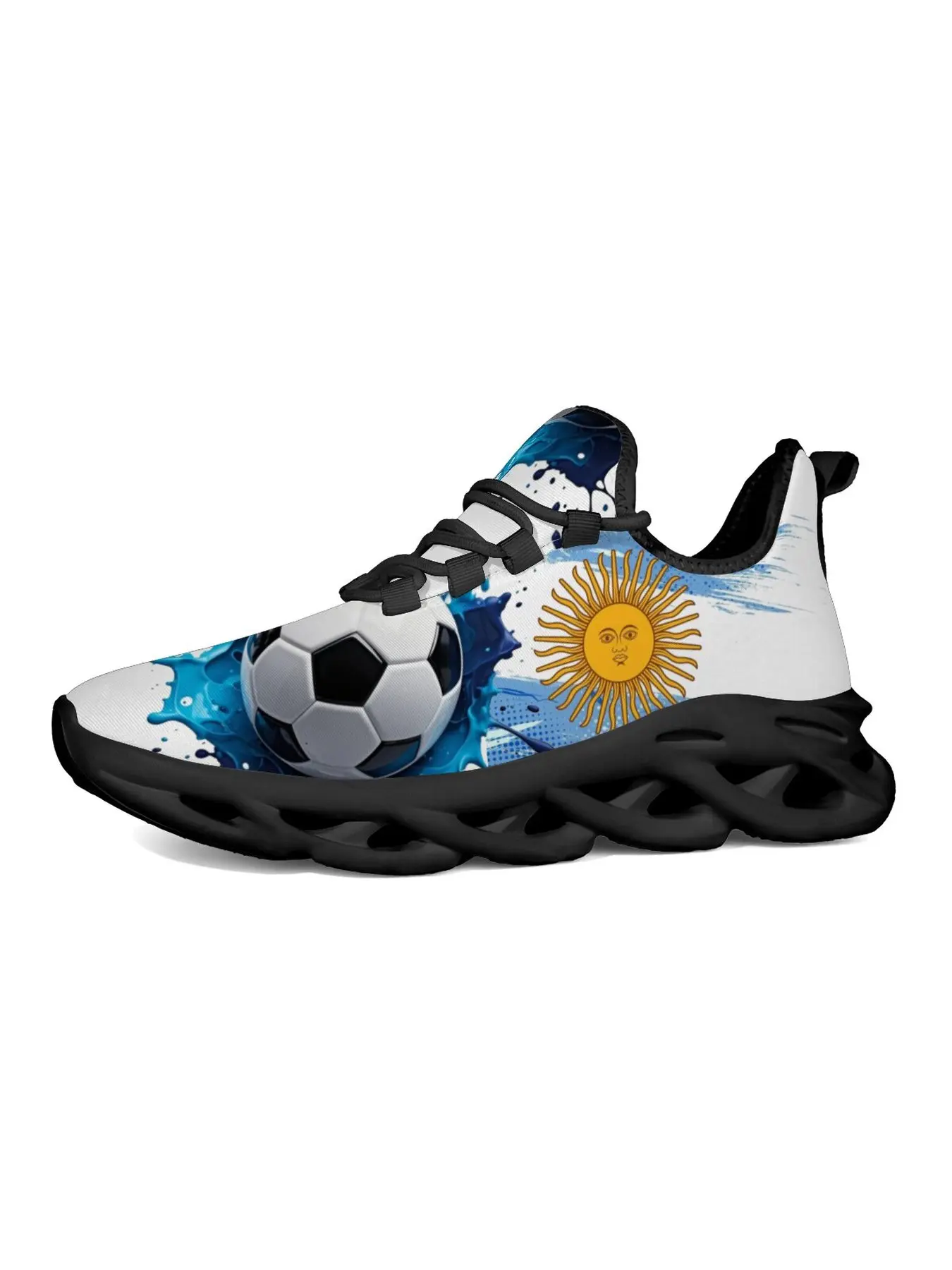 Trendy Blue Splash Soccer & Argentina Sun Flag Print Chunky Blade Sneakers, Breathable Mesh Lace Up Athletic Shoes, Lightweight Non Slip Casual Walking Running Sneakers for Men Women Streetwear