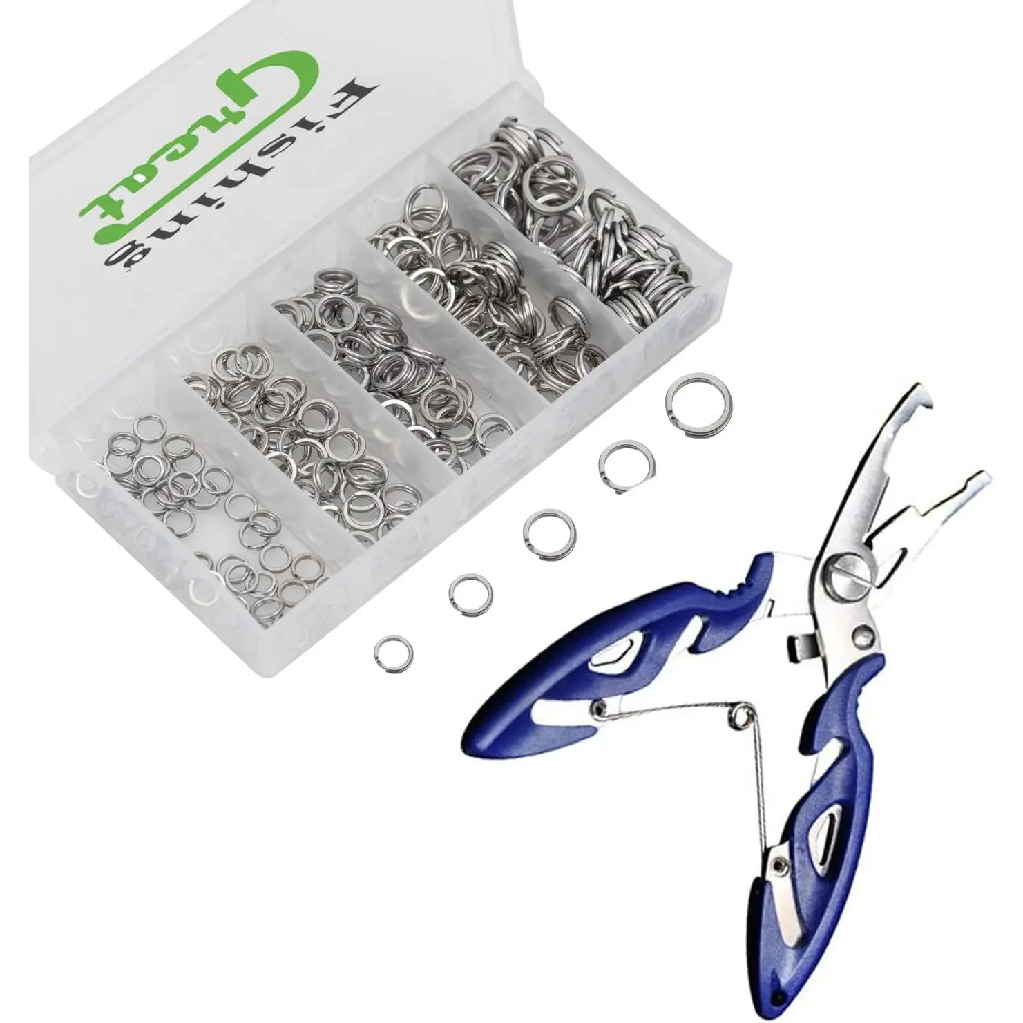 200 count High Strength Heavy Stainless Steel Split Ring Lure Connector Swivels Snap with Fishing Pliers 30lb to 120lb Test