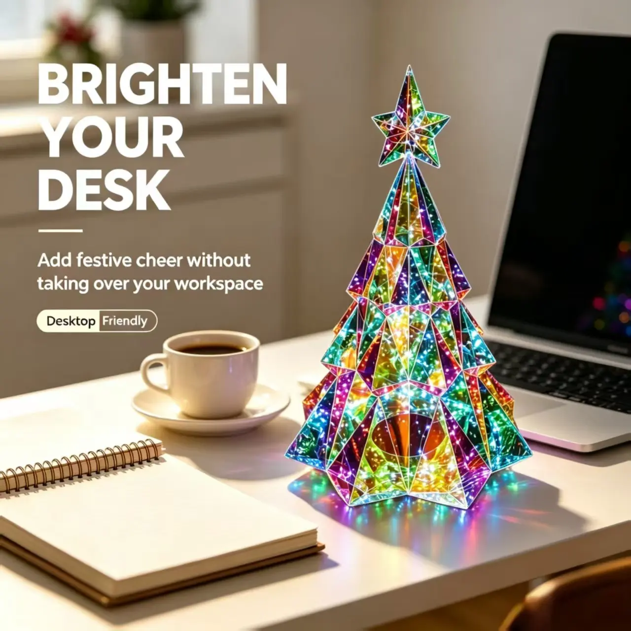 Transparent Rainbow Christmas Tree Window Display, Pet Material Gradient Light Desktop Decoration, Home Store Holiday Atmosphere Ornament