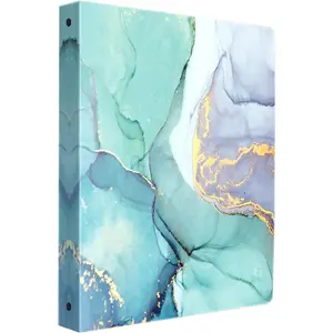 Cute 3 Ring Binders,1 Inch Round Decorative Ring Binder (Letter Size), Sturdy Decorative Marble Binder Organizer for Girls Women with Interior Pockets for School Office Supplies, Green Marble