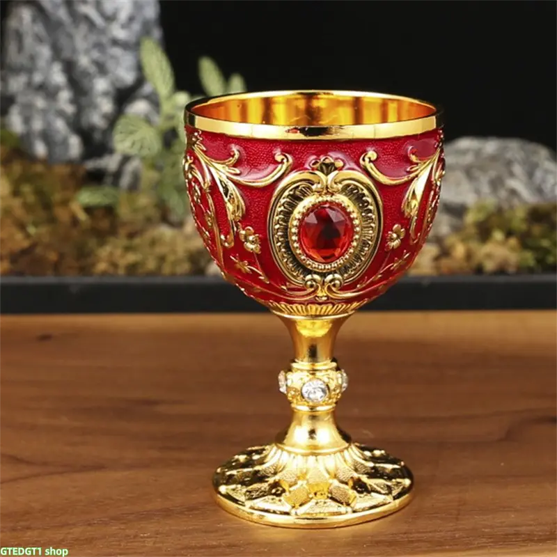 30ml Ornate Motif Metal & Glass Stemmed Cup, Retro Enamel-Embossed Wine Chalice With Crystal Rhinestone Detail, Multicolor Vintage Beverage Vessel For Banquet, Holiday Party Tabletop Decor