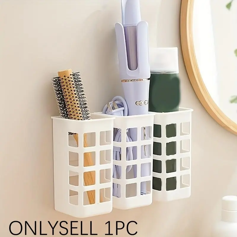 Household Bathroom Bedroom Dedicated Hairdressing Tool Storage Unit Wall Mounted Punch Free Multifunctional Holder for Brush Comb Curling Iron and Other Hair Styling Supplies