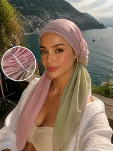 Women's Gradient Border High-Definition Mesh Print Headscarf Cap, Breathable Lightweight Turban, Ready to Wear Hijab, Fashion Accessory