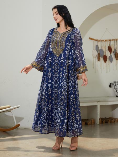Traditional Style Embroidered Kaftan Dress for Women, Long Sleeve Maxi Dress, Elegant Middle Eastern Fashion, Perfect for Special Occasions, Casual Wear