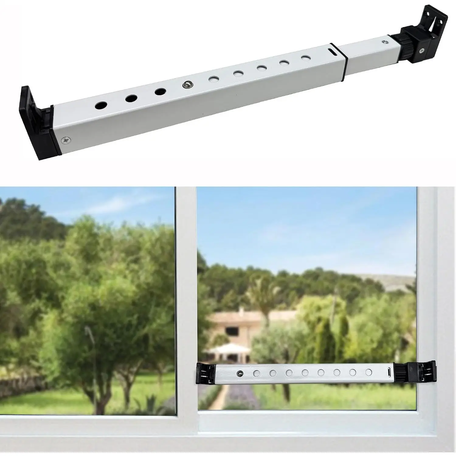 2-Section Upgrade Window  Bar with -Proof Anti-Lift Lock, Easy Install for Single Hung Windows or Narrow Patio Doors, Extendable (10.9-17.2''), White
