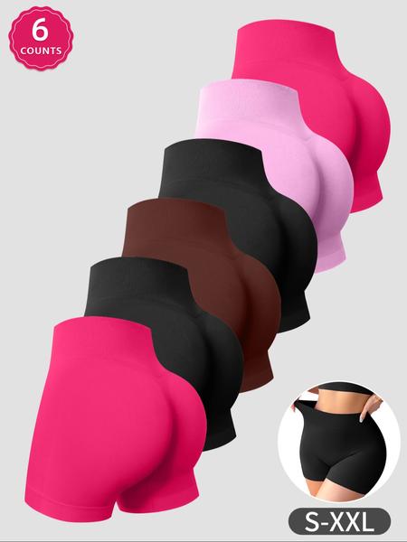 6 Pack Women Seamless High Waist Ladies Underwear, Casual Yoga Boyshorts, Gym Workout Shorts, Tummy Control and Butt Lifting Print Shorts for All Seasons