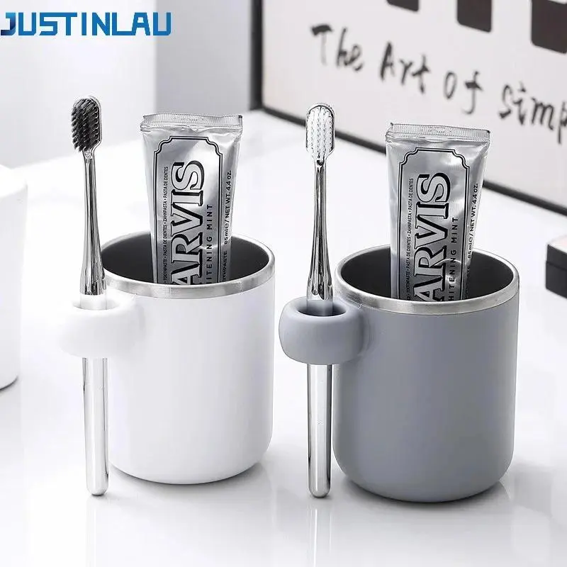 JUSTINLAU Couple Toothbrush Cup Stainless Steel Liner Children's Simple Mouthwash Cup Drinking Utensil Home Bathroom Accessories