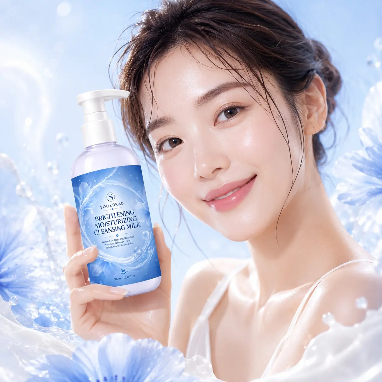brightening moisturizing cleansing milk, gentle daily cleansing, hydration, calming comfort, facial use, for soft healthy skin, Gentle Cleanser, 300ml/10.14fl oz