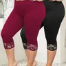 Two-Piece Plus Size Women's High-Waisted Lace Hem Seven-Quarter Leggings, Stretchy Non-Sheer Yoga Pants Set, Comfortable Sportswear, High Rise Leggings, High Waist Activewear