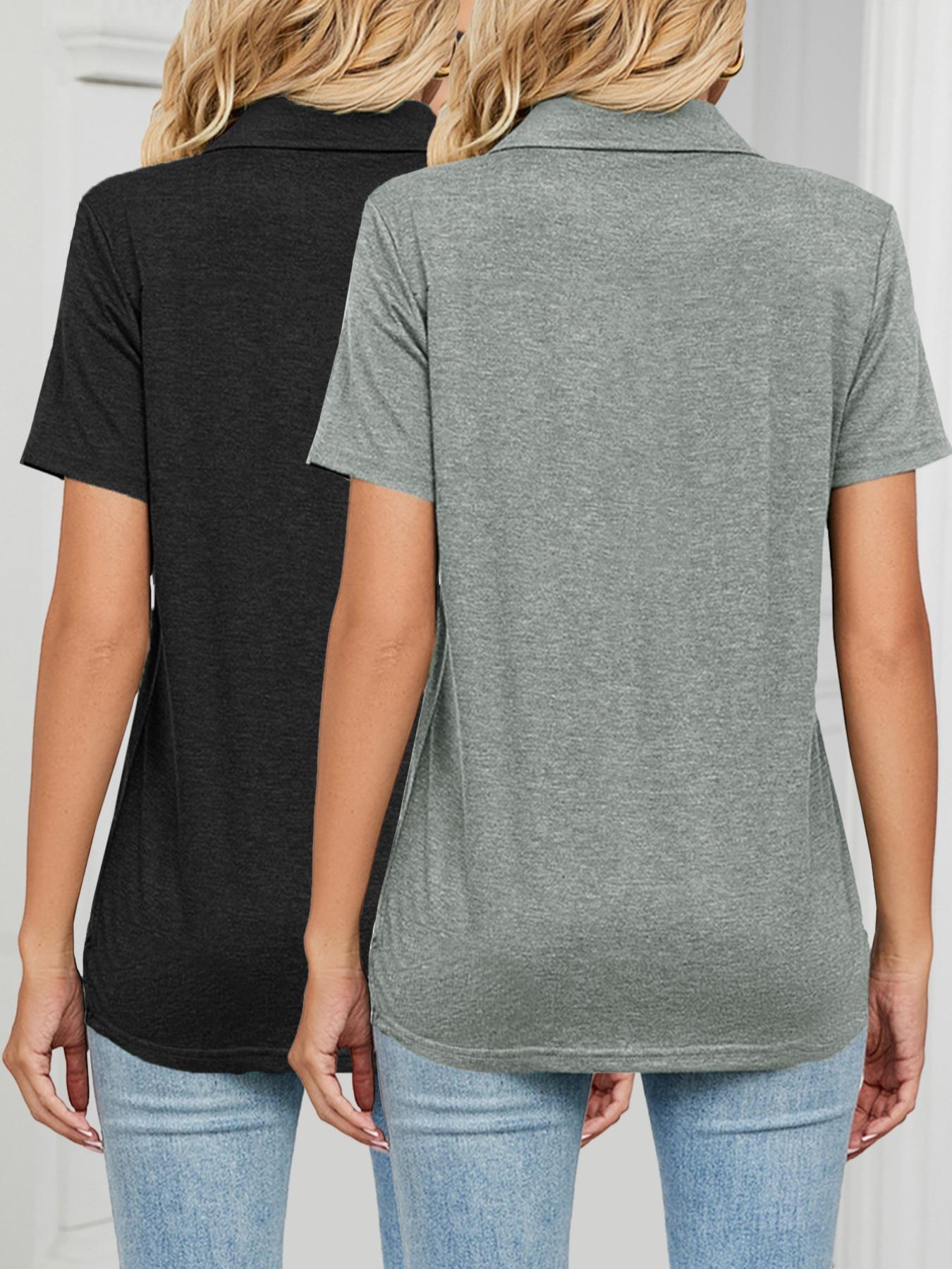 Women's Solid Color Polo Shirt, Casual Short Sleeve Collared Top for Daily Wear, Ladies Clothes for All Seasons, Cute Tops