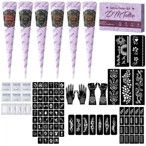 Temporary Henna Tattoo Kit, Natural Plant-Based Body Art Cream, Waterproof Long-Lasting Design, Choose 3-Pack or 6-Pack