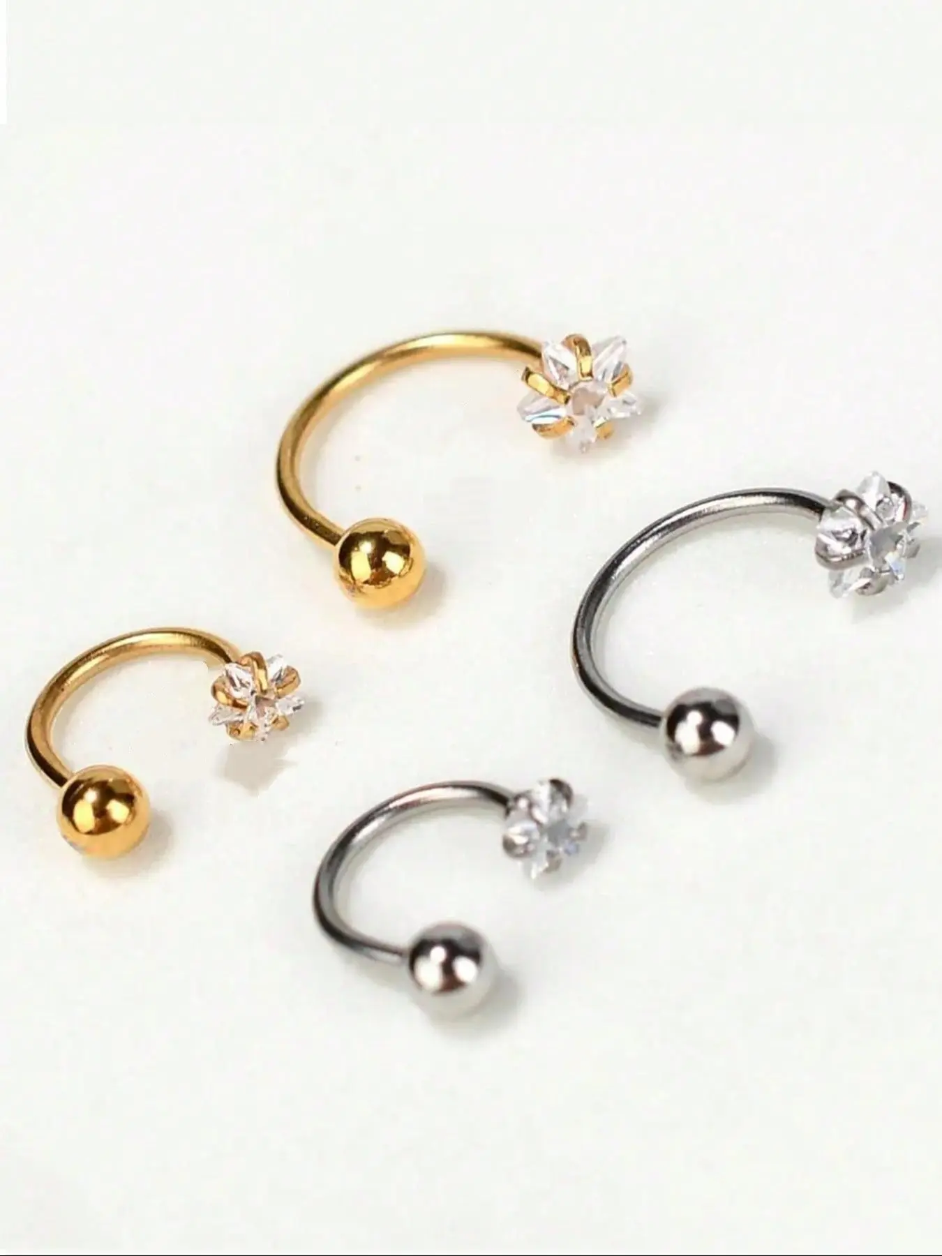 4pcs Waterproof Stainless Steel CZ Piercing Earring Studs Ear Bone Cartilage Helix Tragus Daith Conch Rook Tiny Hoop Earring Earcuffs Women Horseshoe Nose Ring Body Jewelry High Quality Earrings Set