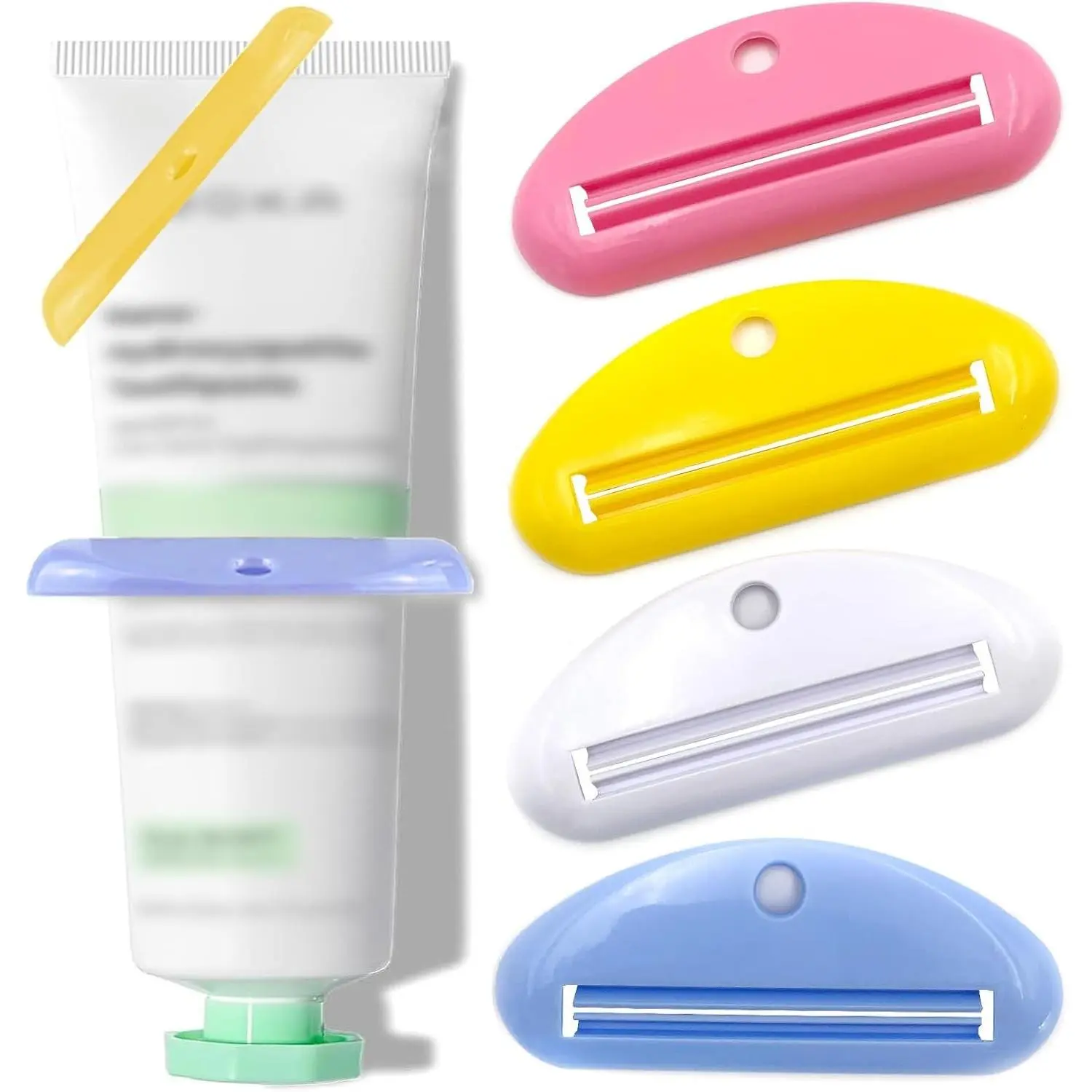 4PCS Reusable Space-Saving Toothpaste Tube Squeezer Plastic Toothpaste Dispenser & Holder for Bathroom Hanging Clip for Toothpaste Cream Cosmetics Paint Colorful