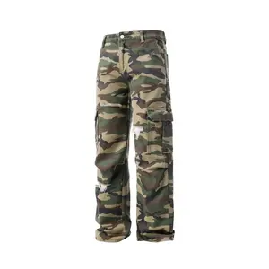 Distressed Ripped Camo Cargo Pants Multi Pocket Baggy Wide Leg Camouflage Streetwear Utility Pants Unisex Y2K Hip Hop Skater Trousers