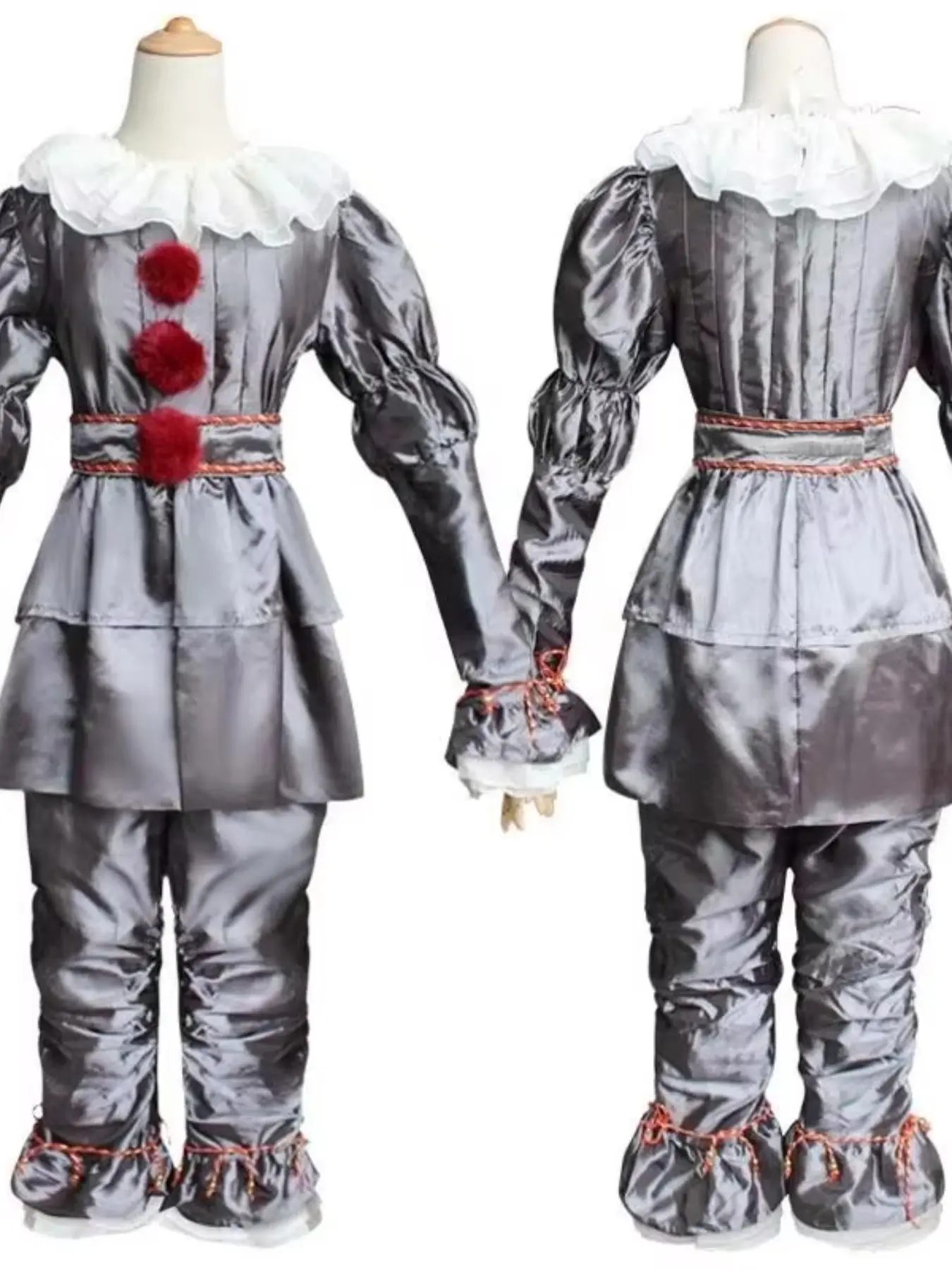 Pennywise Clown Cosplay Outfit IT Halloween Costume Scary Horror Clown Jumpsuit for Carnival Party Role Play Clothes