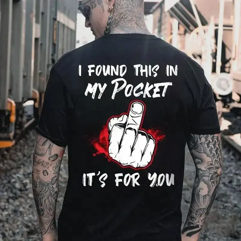 Men's Funny "I Found This In My Pocket" Graphic T-Shirt, Casual Round Neck Short-Sleeve Top for Outdoor Sports, Menswear